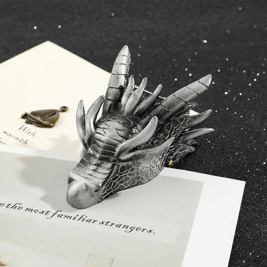 Retro Dragon Head Bookmark – Page Holder- Reading Note Paper Clip for Home School Office – Gift for Teachers Clerks Students and Book Lovers (Silver)