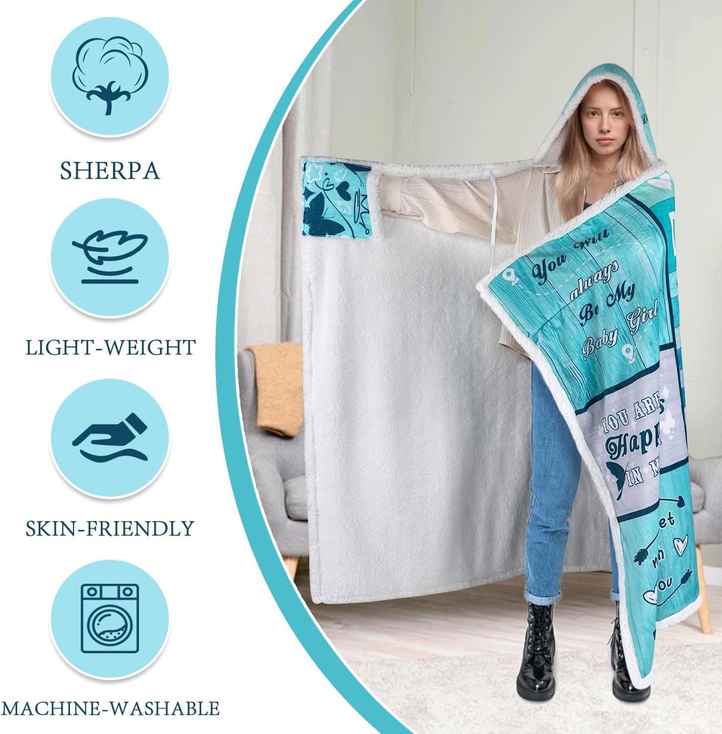 to My Daughter Gifts from Mom, Mother's Day Birthday Gift Sherpa Flannel Wearable Hoodie Blanket Gifts for Adult Daughter, Couch Blanket Hoodie Gift