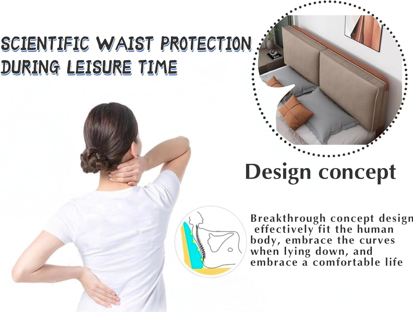 Large Bed Pillowboard Wall Mounted Headboard,Backrest Wedge Lumbar Support Cushion,Rectangle Pillow Removable Sofa Bed Bunk Bed Tatami Headboard(Size:190cm/75in,Color:Khaki)