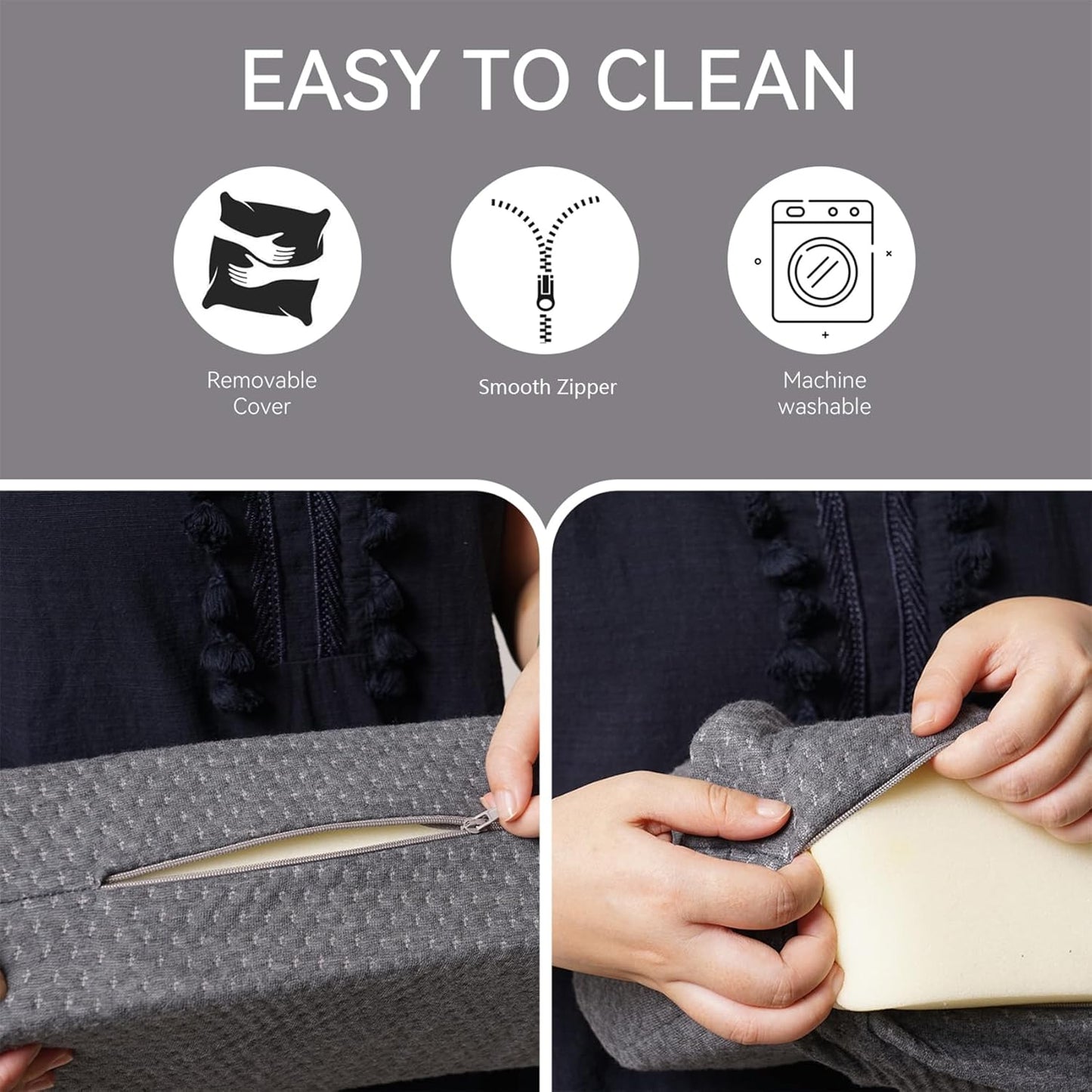Bed Wedge Pillow for Headborad Bed Wedge Pillow for Queen Bed Matterss Gap Filler, Multi Functional Bed Crack Long Pillow, Fill The Gap (0-8") Between Headboard and Mattress, Gray (Queen (60"x8"x4)