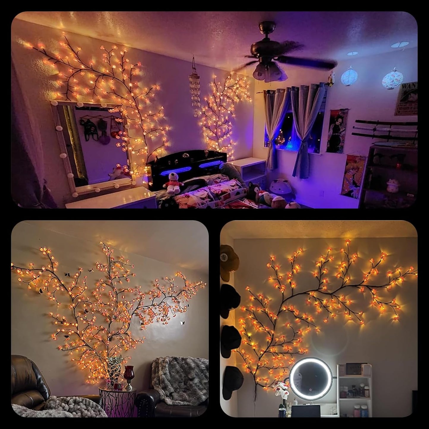 LED Tree Branch Lights for Wall 5.25FT 72LEDs Cherry Blossom Lights with Remote and 8 Lighting Modes Cherry Blossom Garland Willow Vine Light for Bedroom Indoor Wall Wedding Christmas Decor