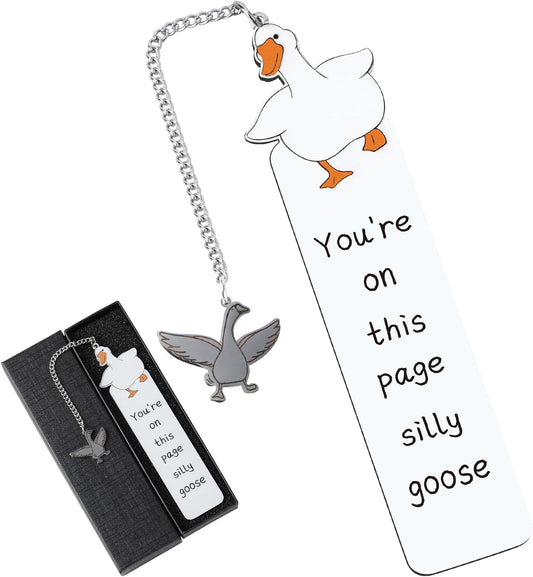 Funny Silly Goose Bookmarks - Cute Boo Basket Stuffers Book Mark Reading Accessories Women Girls Kids Bookish Lovers Metal Bookmark Practical Gifts College Students Back to School Birthday