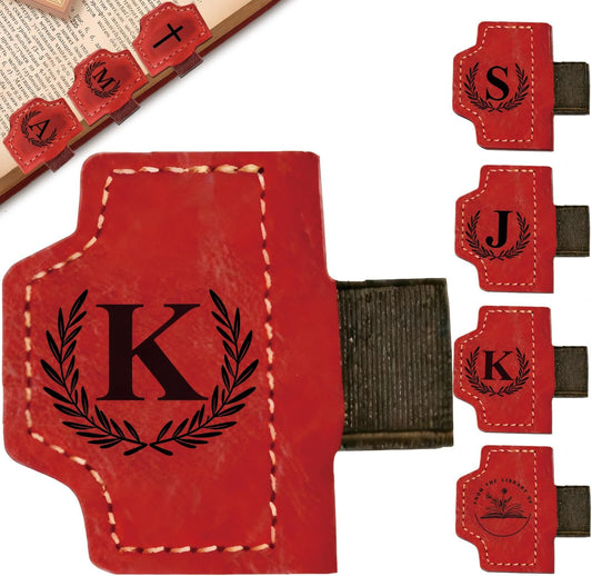 Personalized Magnetic Leather Bookmark, Bygone Mark Bookmark with Pen Holder 26 Letters Custom Book Marker Clip Book Marks for Reading Women, Men, Book Lovers Gifts, (Red-K)