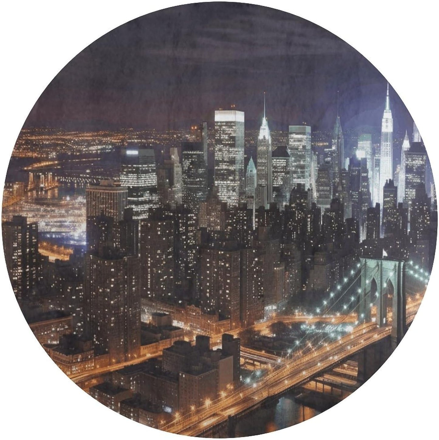 New York Night Circle Rug Retro Luxury Coral Velvet Floor Mat Non Slip Soft Indoor Floor Carpet Comfy Thickened Area Rugs Modern Aesthetic Minimalist Carpets for Home Decor
