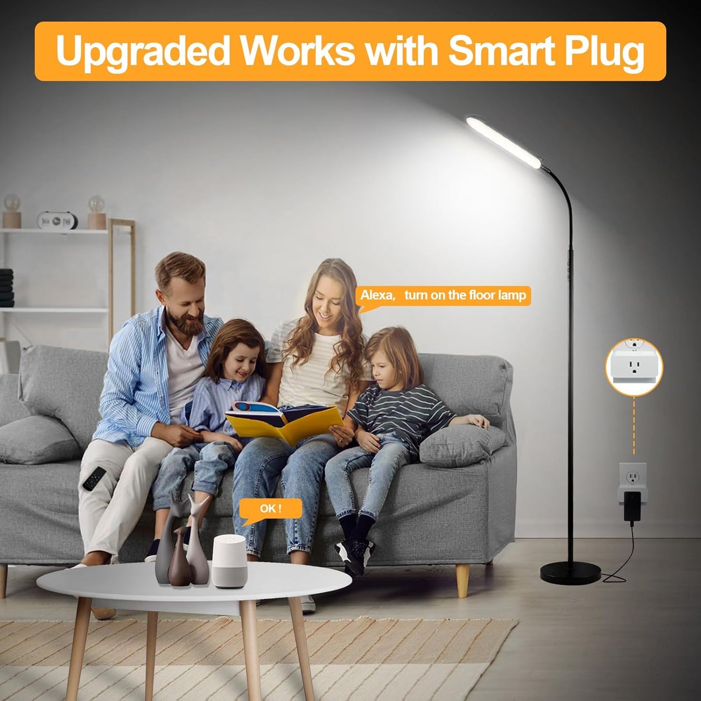 Floor Lamp 2 Pack, 18W 1800LM Bright LED Floor Lamp with 2 Remotes & Works with Smart Plug, Dimmable Timing Eye Caring Standing Reading Floor Lamps for Living Room Bedroom Office