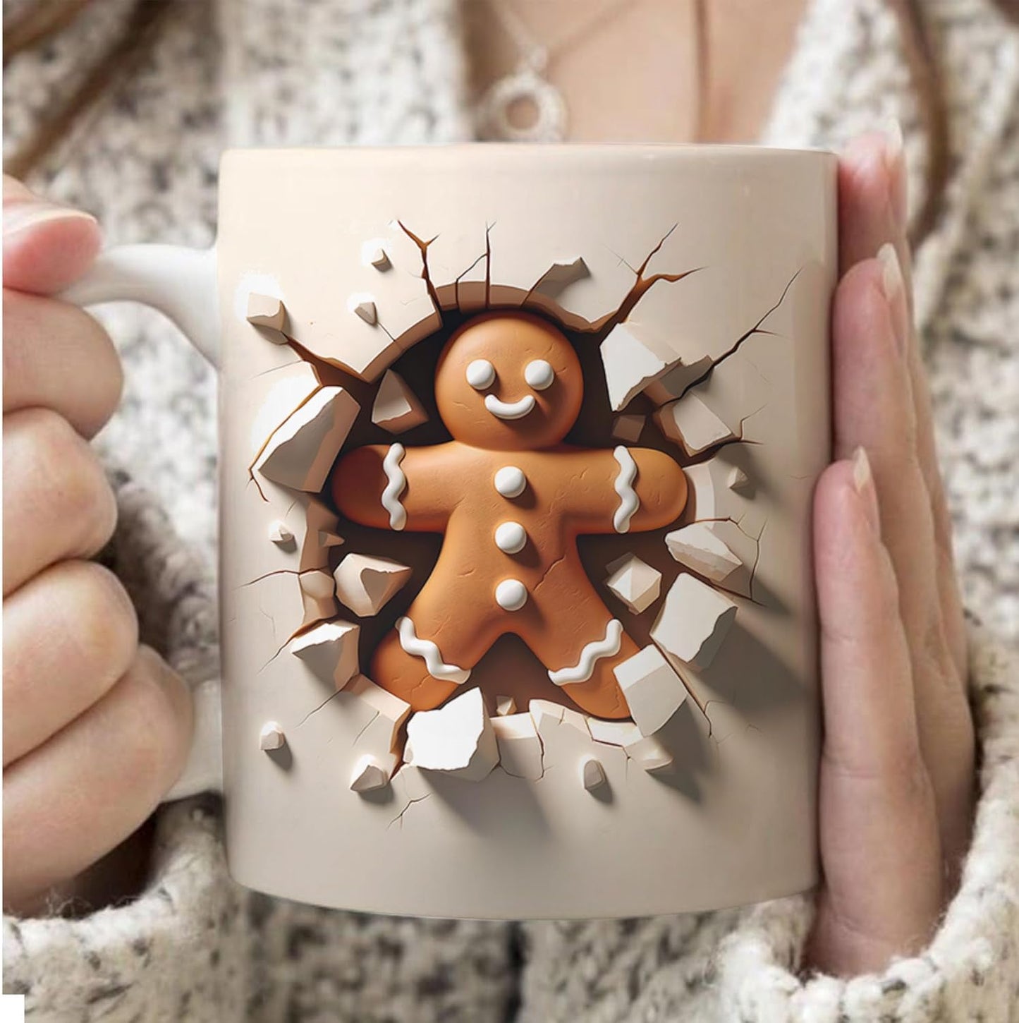 Funny 3D Gingerbread Man Full Wrap White Ceramic Mugs, Christmas Holiday Coffee Cups, 11oz 15oz, Meaningful Gift Idea