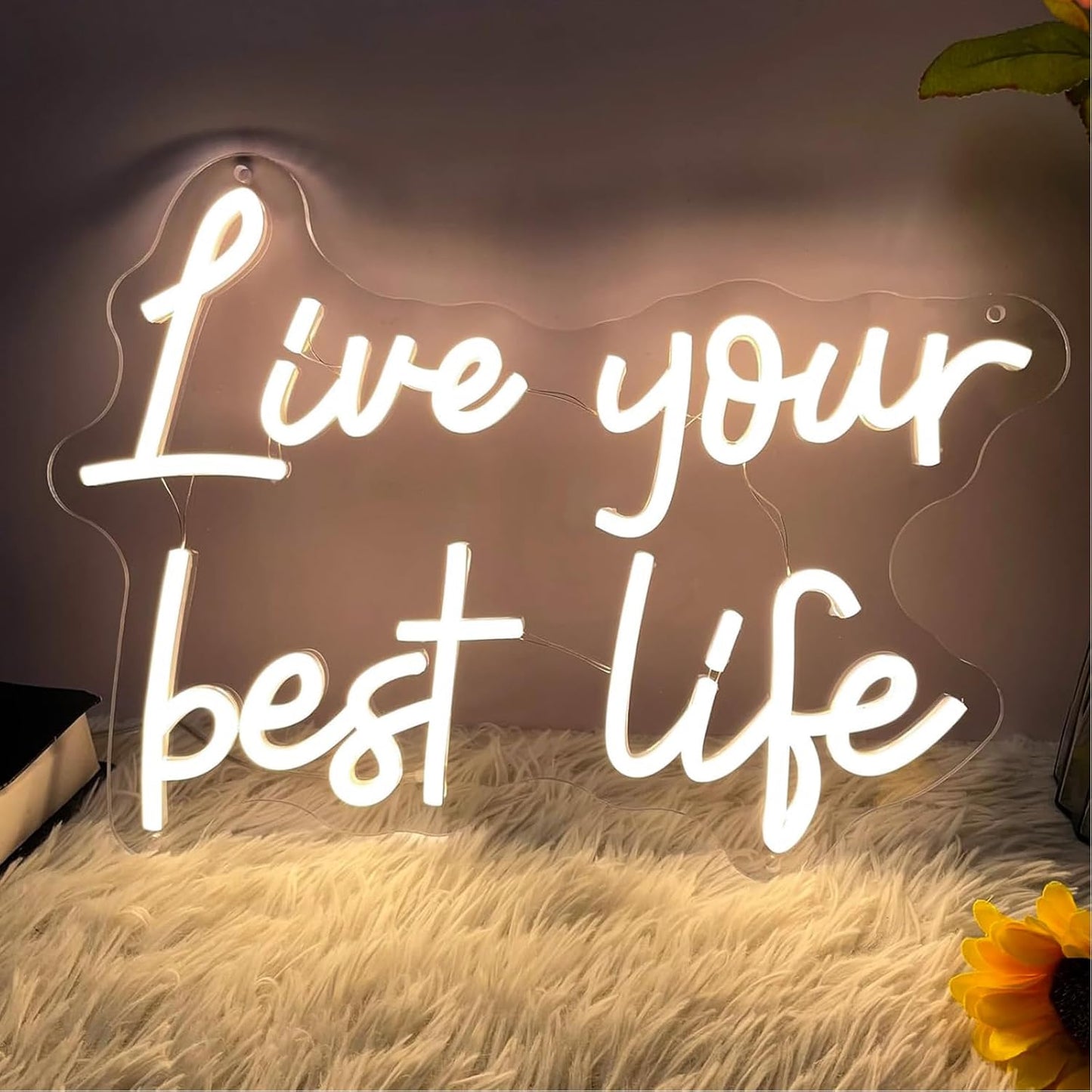 Live Your Best Life Neon Sign Dimmable Led Neon Lights for Wall Decor USB Encouragement Word Neon Light Up Signs for Bedroom Home Bar Office Study Room Wedding Birthday Party Teens Girls Gifts