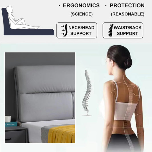 AMNOOL Reading Bed Rest Pillow Large Backrest Headboard Cushion Pillowboard Wedge Upholstered Adult Shoulder Lumbar Support Bolster for Dorm Room Daybed, Gray