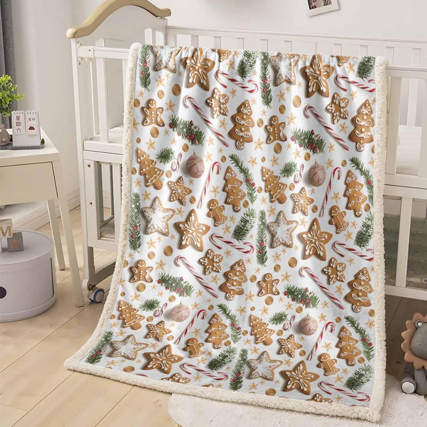 Christmas Sherpa Blanket Gingerbread Man Sherpa Throw Blanket Soft Cozy Fuzzy Brown Biscuit Leaf Branch Star Fleece Flannel Plush Blankets Warm Throw Blankets for Couch Sofa Bed 40" x 50"