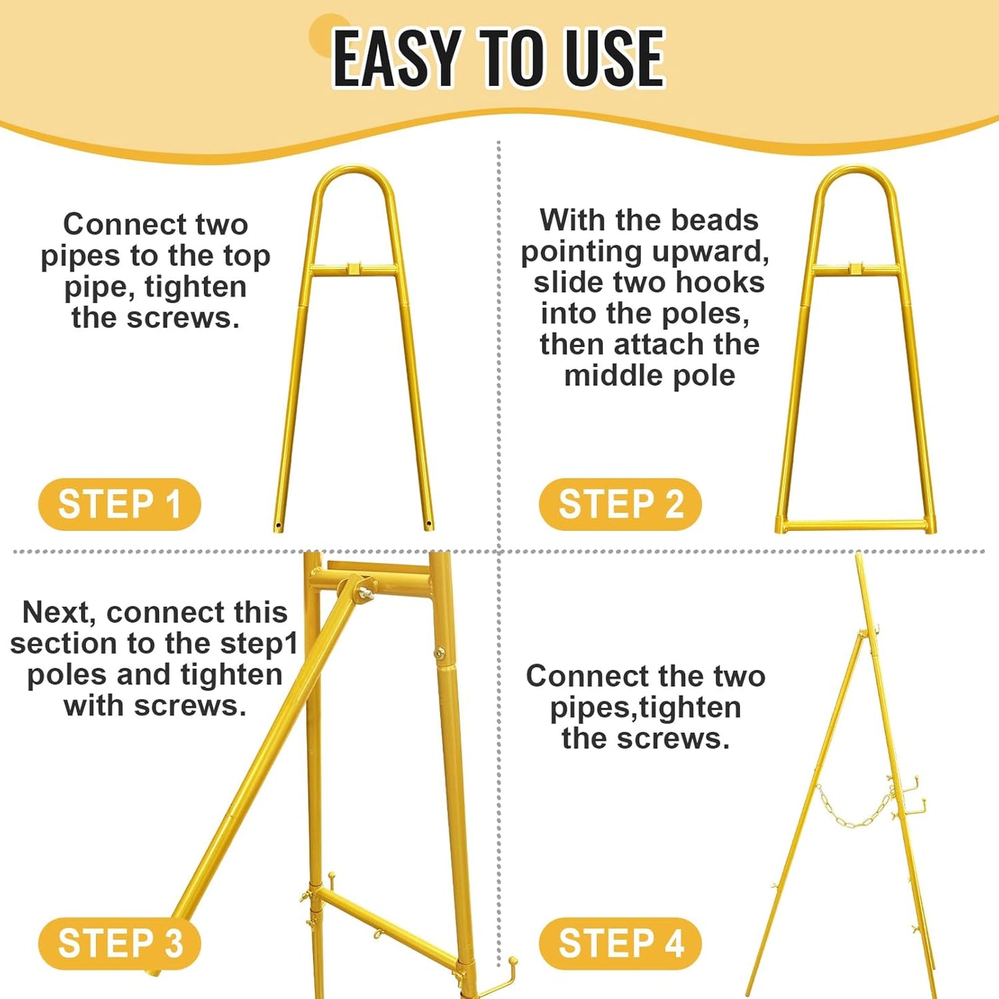 52" Gold Easel Stand for Wedding Sign, Adjustable Height Levels, Lockable at Any Height, 3 Display Modes, Heavy Duty Art Easel for Wedding, Draw Pictures, Art Gallery & Shop Promotion
