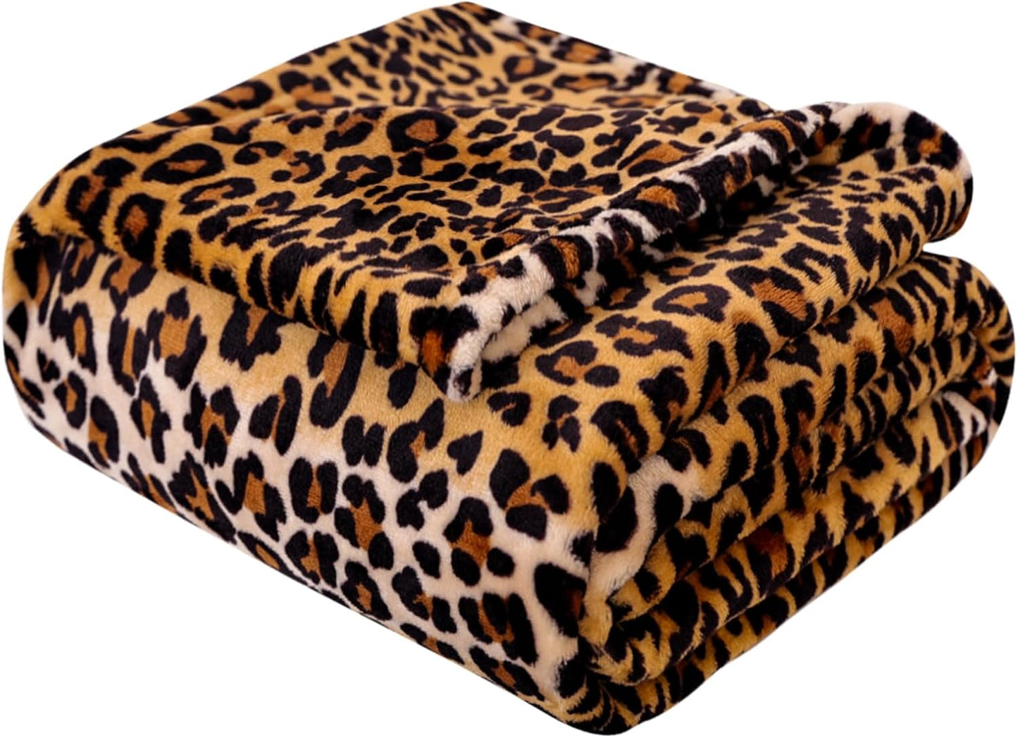 Vessia Leopard Printed Throw Blanket for Couch,Bed,Sofa, Soft Cozy 290GSM Classic Leopard Pattern Blanket for All Season, Lightweight Comfy Yellow Cheetah Animal Print Flannel Fleece Decor