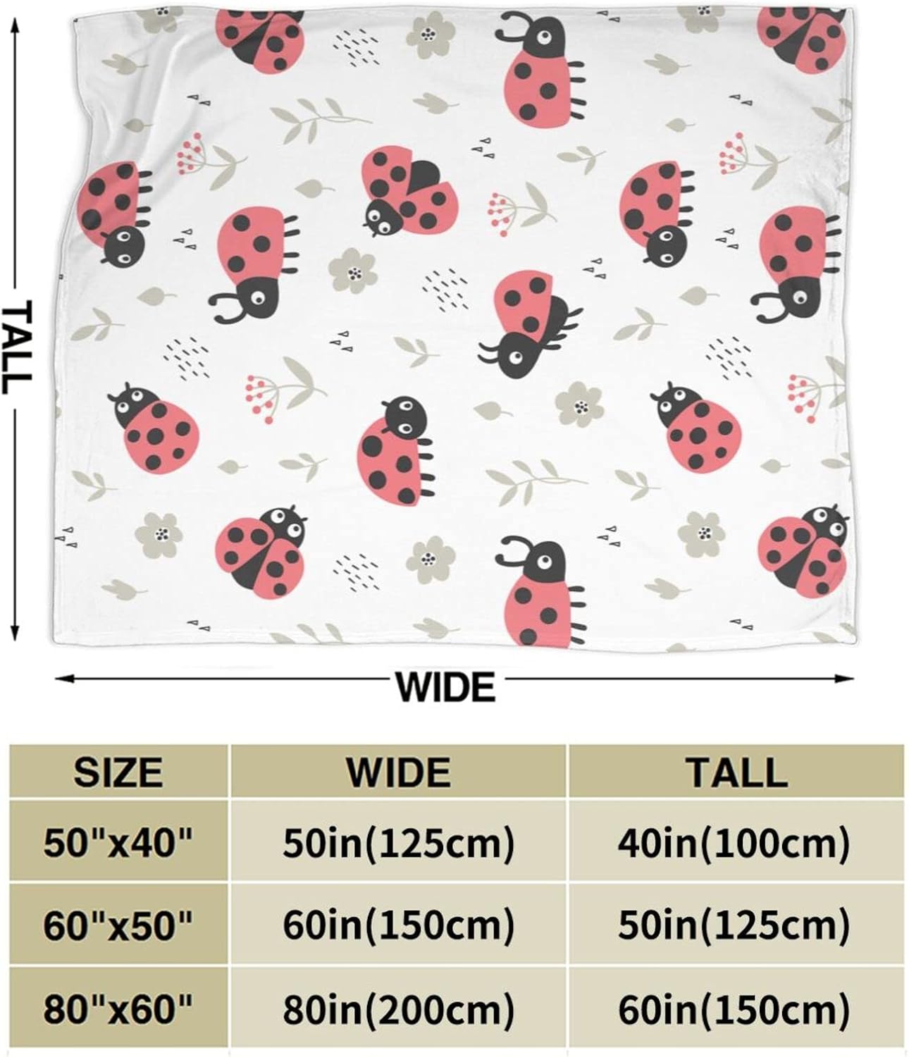 Ladybug Cute Ladybird Throw Blanket Super Soft Warm Bed Blankets for Couch Bedroom Sofa Office Car, All Season Cozy Flannel Plush Blanket for Girls Boys Adults, 60"X50"