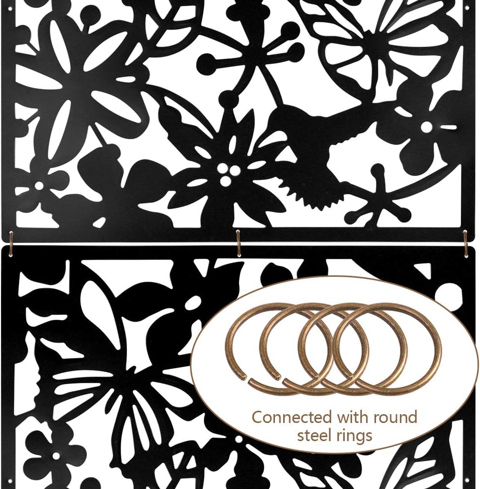 ANMINY 24 PCS Hanging Room Divider Flower Carving Pattern Panels Decorative Wall Screen Panel Hollow Out Design for Living Dining Room Kitchen Bedroom Office Bar Restaurant Home Hotel Decor - Black