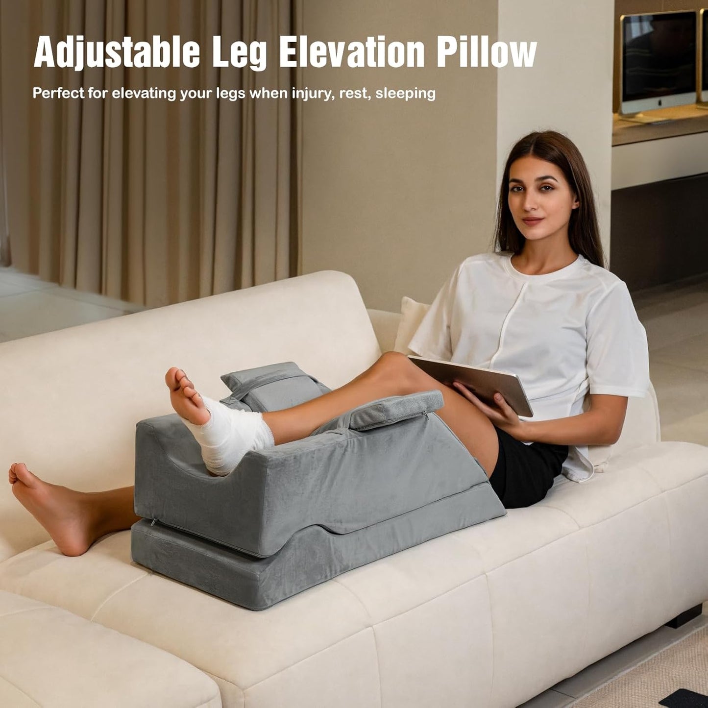 LightEase Adjustable Leg Pillow, Leg Elevation Pillows for After Surgery, Memory Foam Knee Hip Ankle Support for Pain Relief, Recovery, Blood Circulation, Swelling, Injury, Rest