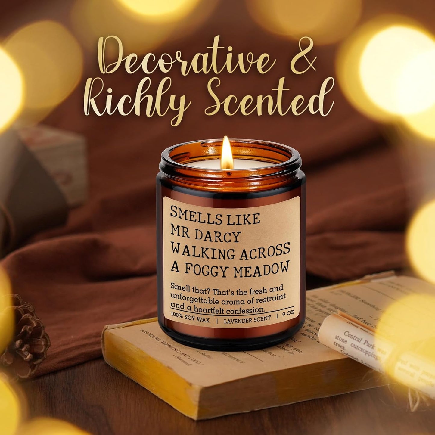 LEADO Mr Darcy Candle, Pride and Prejudice Gifts for Women, Men - Bookish Romantic, Jane Austen Gifts for Friends - Funny Mothers Day, Birthday Presents for Jane Austen Fans, Darcy Lovers, Book Lovers