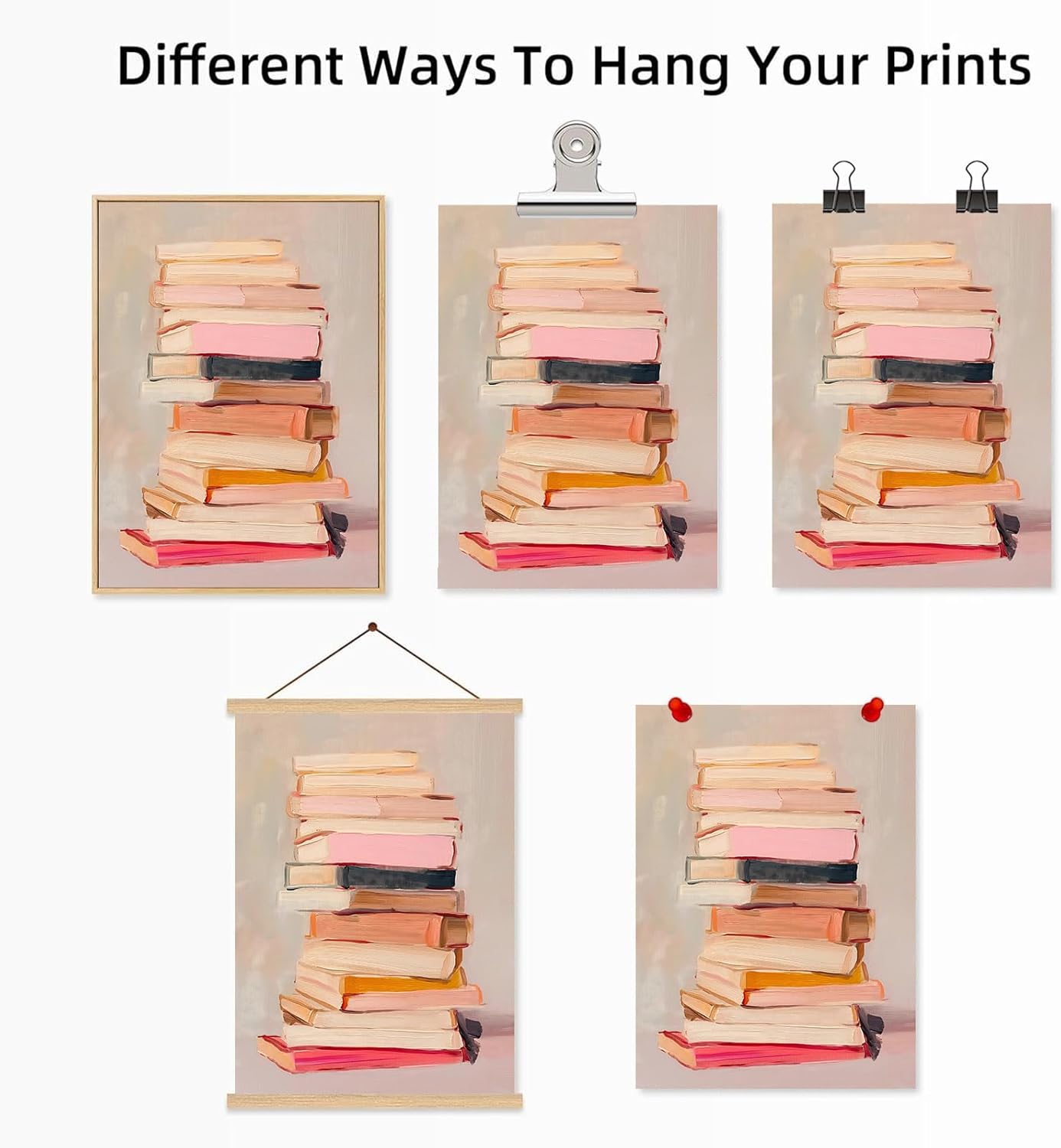 Books Canvas Wall Art Aesthetic Book Posters Bookish Prints Pink Watercolor Abstract Book Poster Reading Books Lovers Pictures Pink Preppy Book Art Inspirational Educational Posters 16x24inch No Frame
