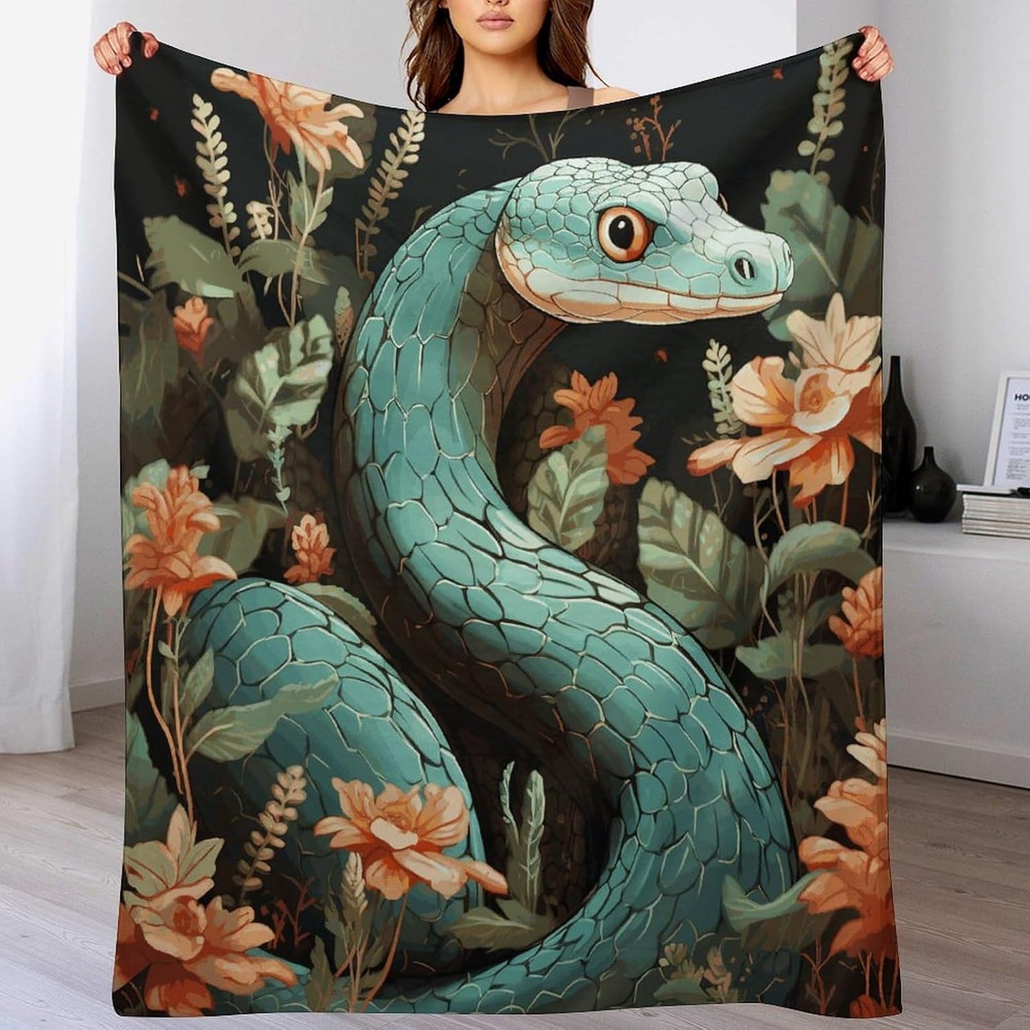 Snake and Flower Blanket Super Soft Lightweight Throw Blanket Cute Cozy Warm Bed Blanket Decorative Fuzzy Blanket All-Season Home Decor Gift for Sofa Couch Living Room 60"*80"（150 * 200cm）