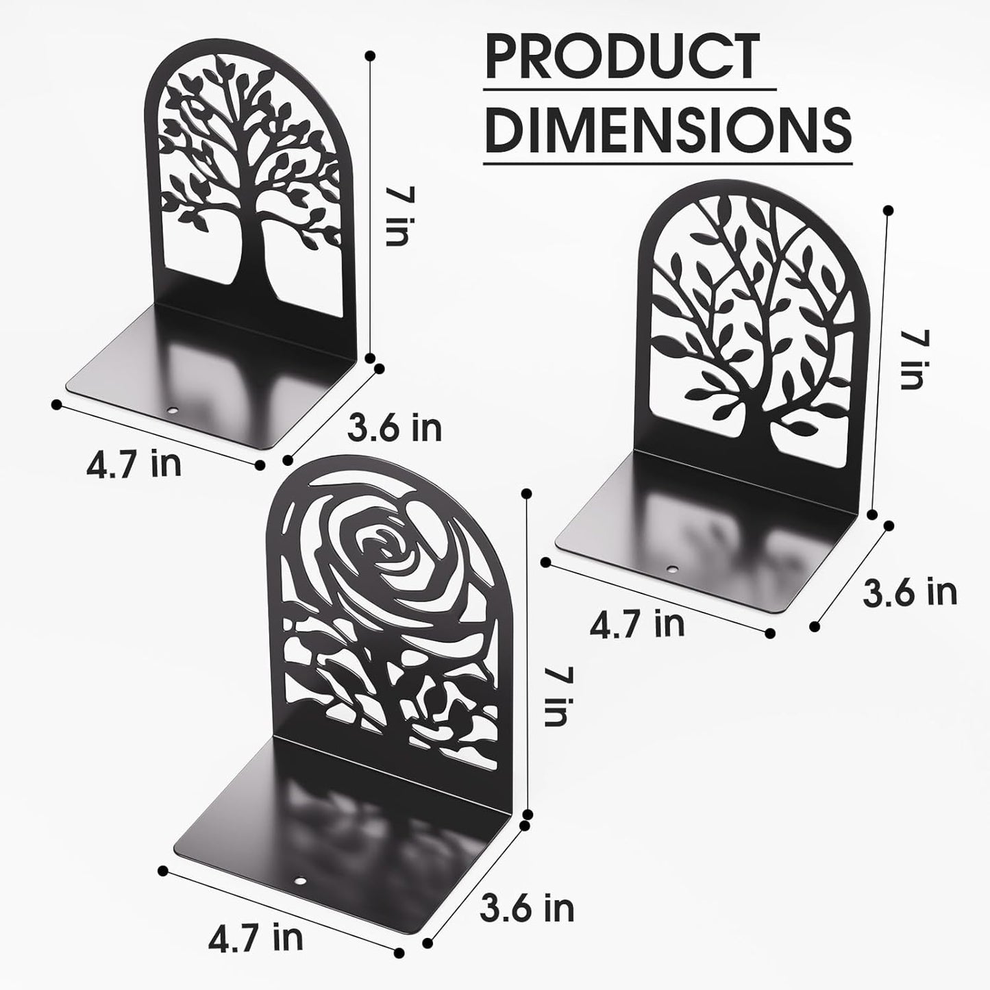 MaxGear Decorative Book Ends, Heavy Duty Bookends for Shelves, Metal Bookend for Heavy Book Supports, Office Bookends Shelf Holder Black 3pair, Non-Skid Book Stoppers 6.89x4.89x3.54 inch