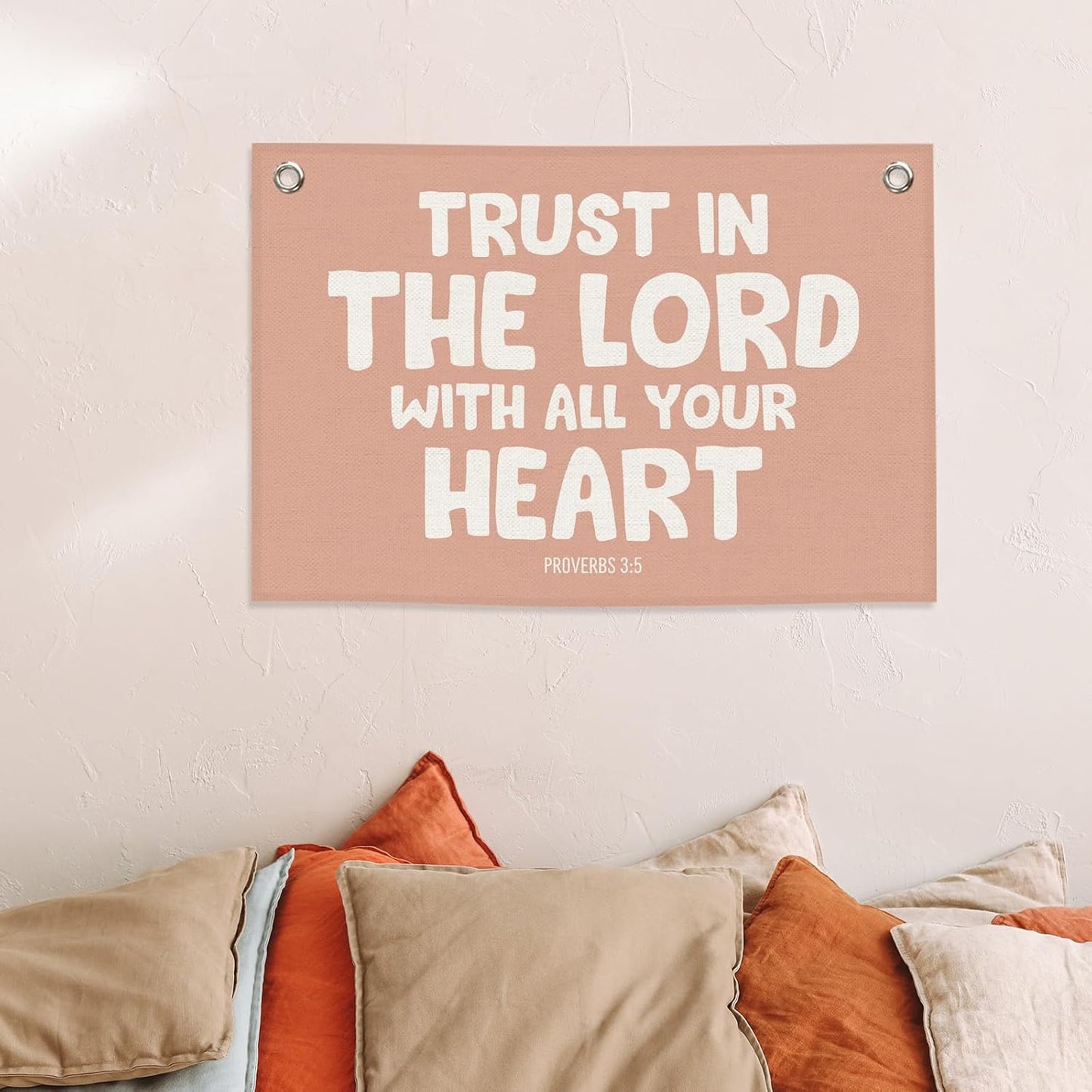 Christian Kids Banner Canvas, Scripture Trust in The Lord Toddler Room Decor, Positive Bible Verse Hanging Flag Sign, Nursery Boho Wall Tapestry Art for Playroom Bedroom Classroom 20x30in