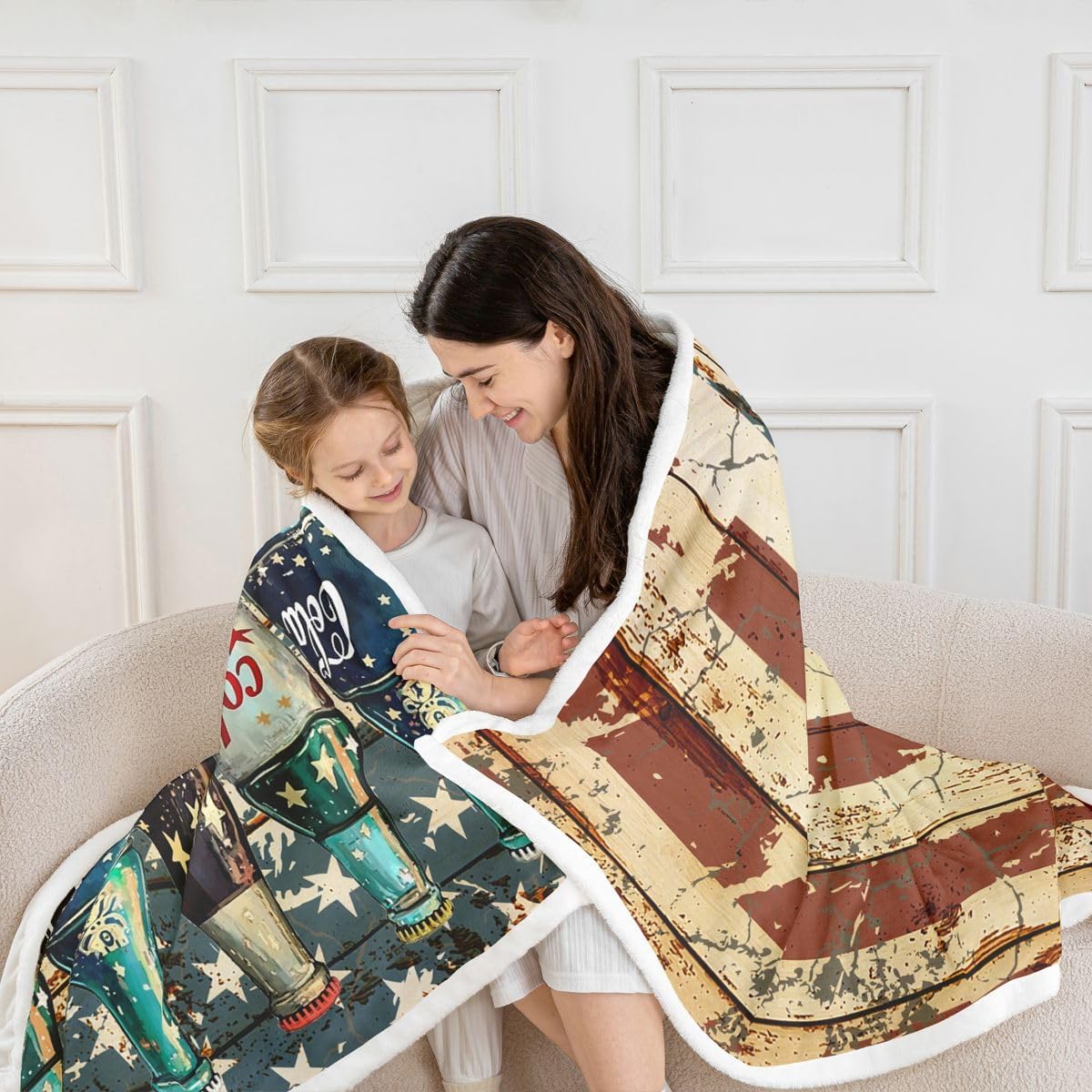 Feelyou Cola Throw Blanket American Flag Soft Fleece Sherpa Cozy Fuzzy Plush Warm Rustic Vintage Fuzzy Plush Throw Summer Drinks Throw 50"x60" for Bed Couch Living Room