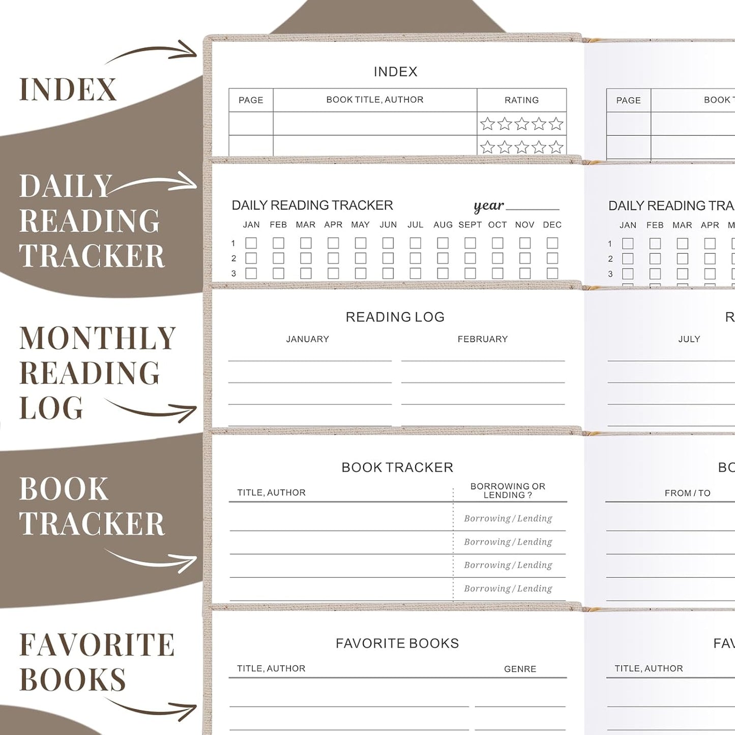 JUBTIC Reading Journal - Book Journal Reading Log for Review and Track Your Reading Progress - Gift Book Accessories for Book Lovers and Voracious Readers - 75 Books，A5 Size (Beige)