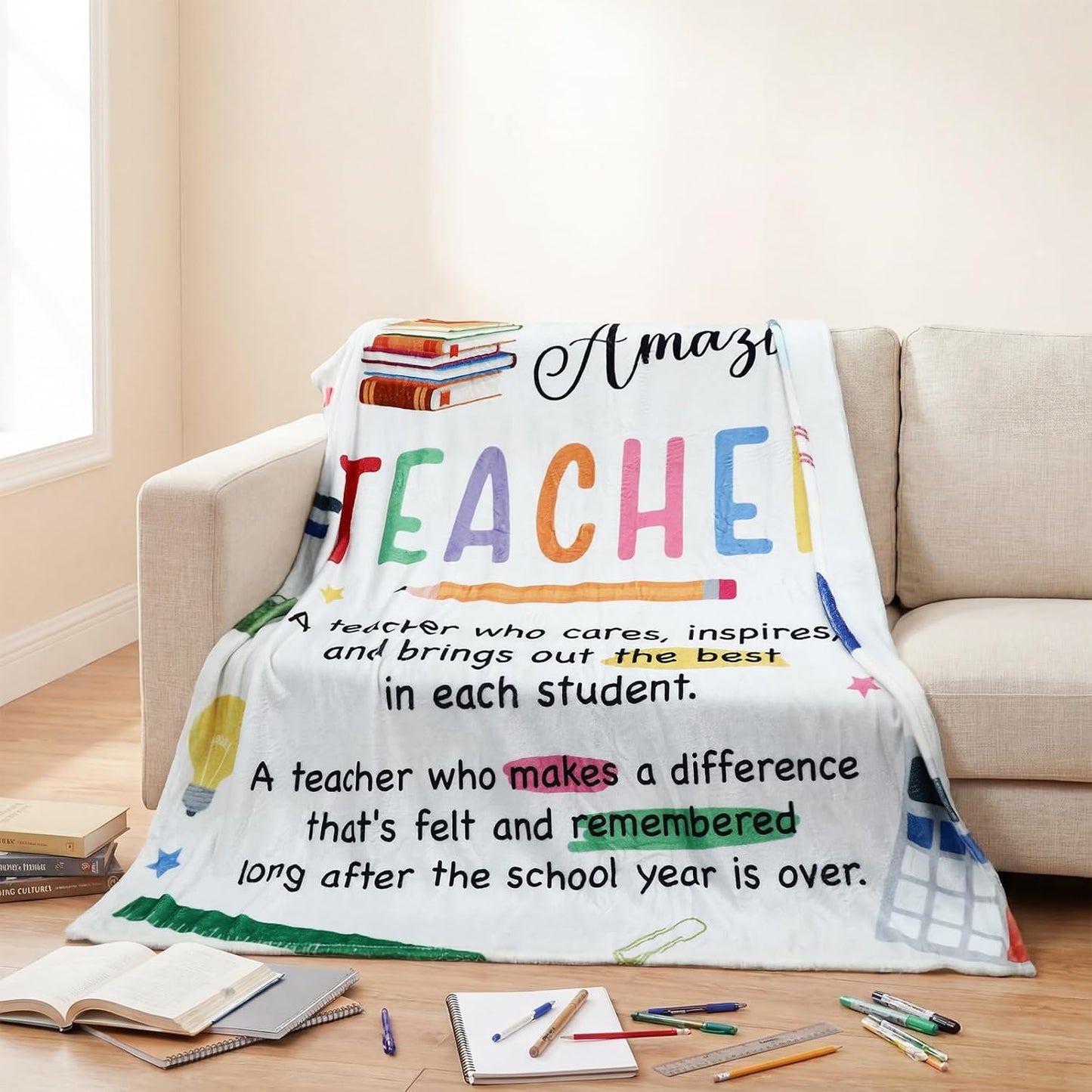 Batiyeer New Teacher Gifts First Year Teaching Gifts Teacher Graduation Gift College Graduation Present Blanket 60"x 50" Reading Room Plush Funny Present for Educators Mentors Appreciation Week