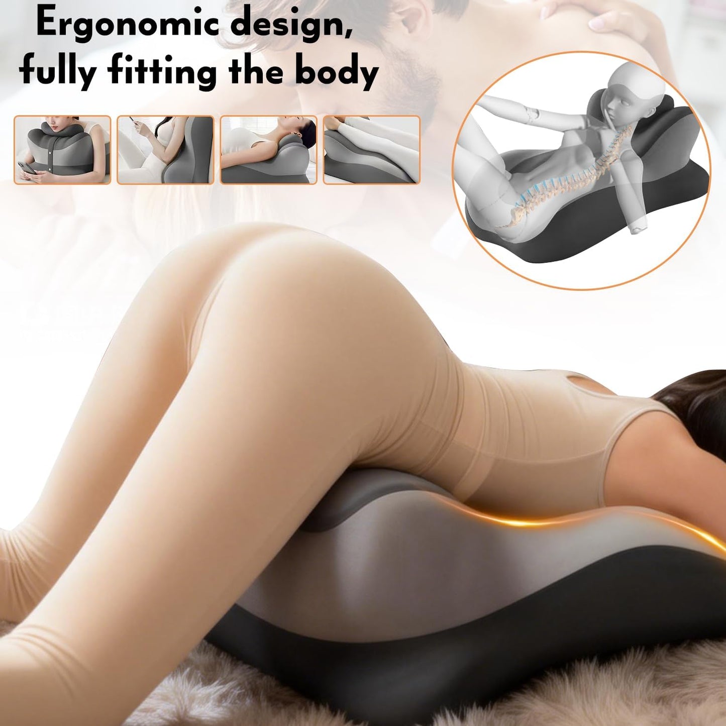 Sweet Spot Pillow Intimacy Pillows for Couples 27° Angle Ergonomic Memory Foam Positioning Cushion Butt Cushion Support Neck Waist Washable Pillowcase(Light Gray)