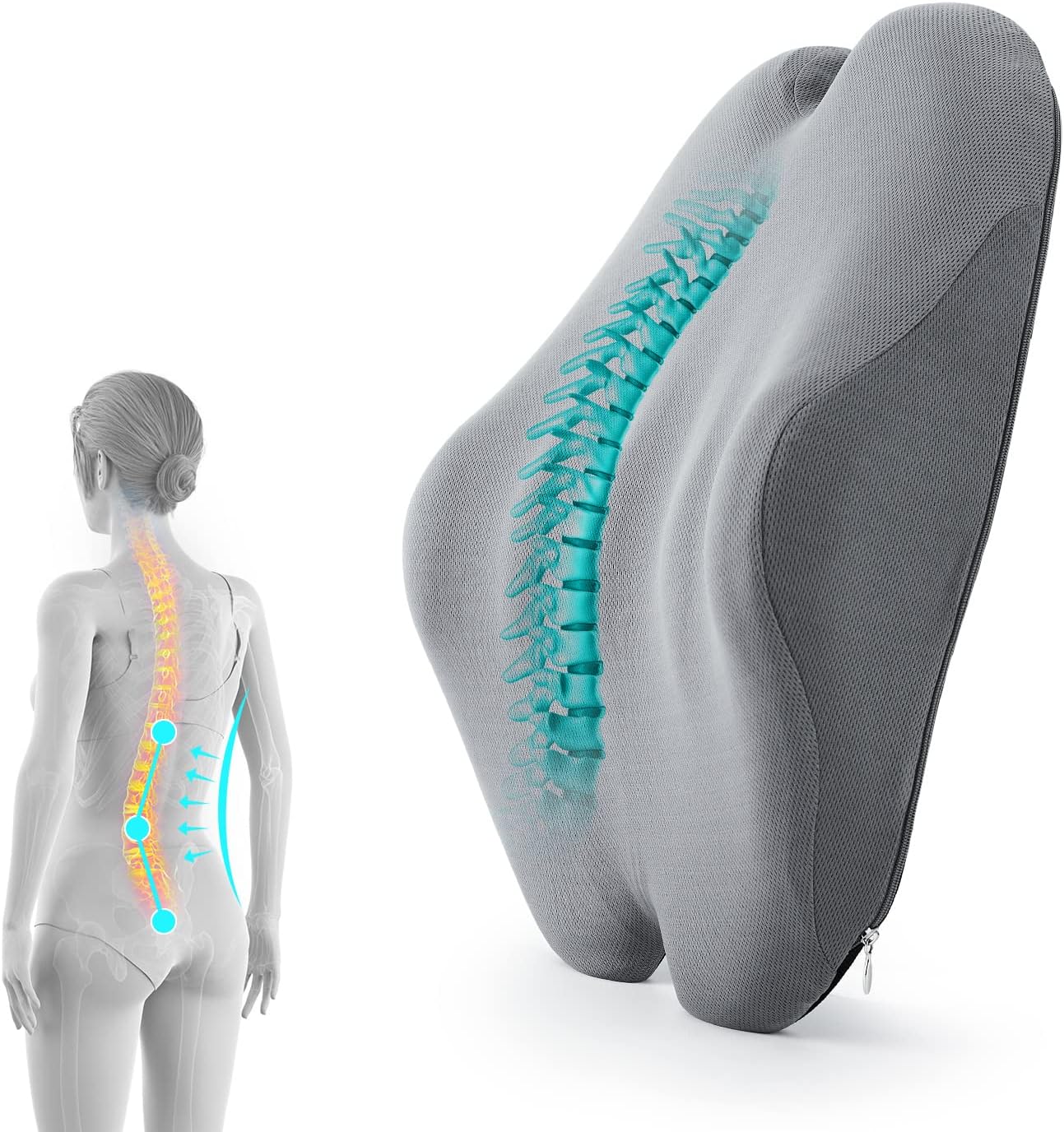 Lumbar Support Pillow, Back Support Pillow for Chair, Memory Foam Car Seat Back Pillows for Back Pain Relief, Ergonomic Design, Perfect for Home Office Desk Chairs,Plane-No Vibrating Version