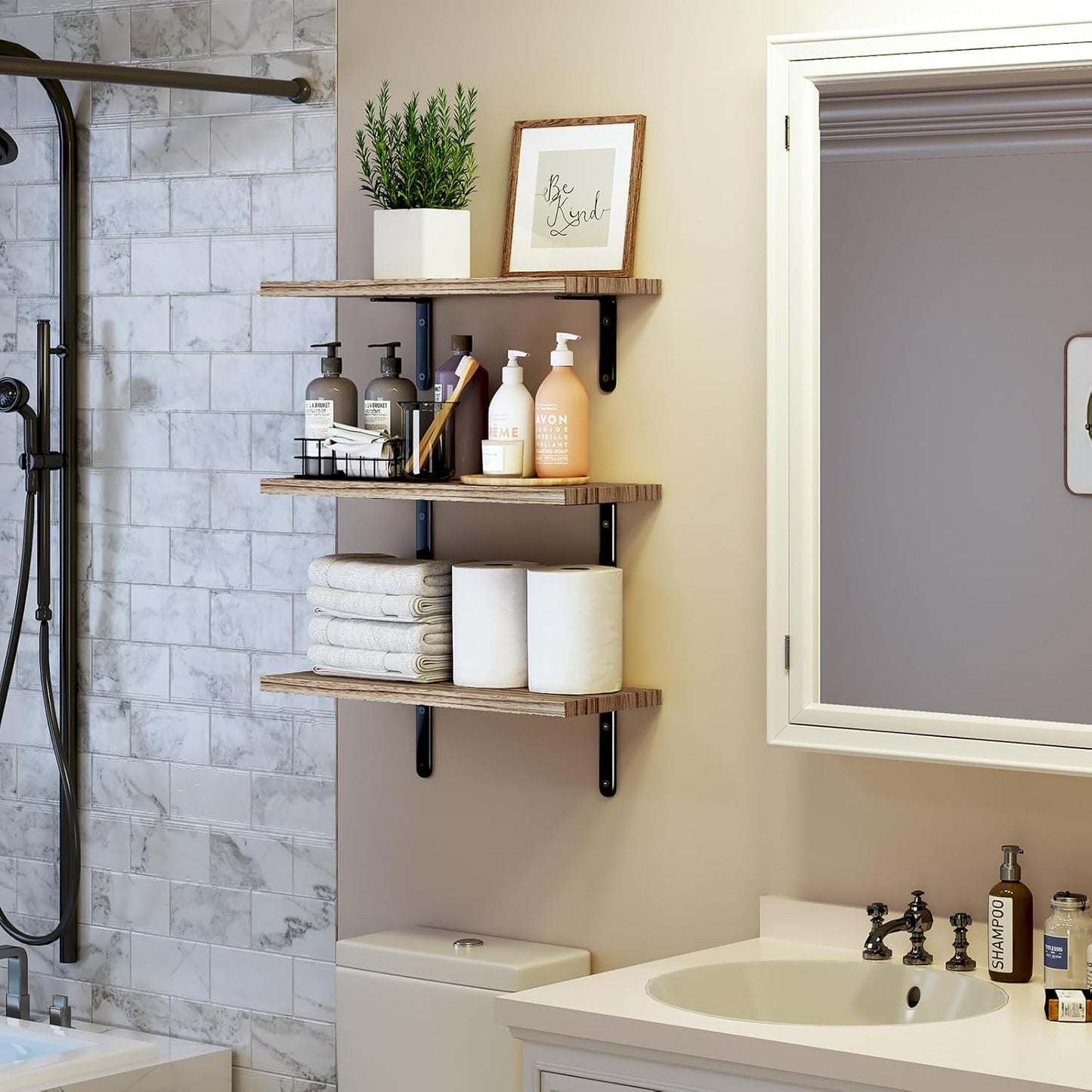Fixwal Wall Floating Shelves for Room Decor, 4 Sets Floating Shelves for Wall Storage, Wood Wall Mounted Shelf for Bedroom Decor, Bathroom Storage, Book Shelf for Wall-Rustic Brown | for Room Decor, Floating Shelves, for Wall Storage, for Bedroom Decor, B