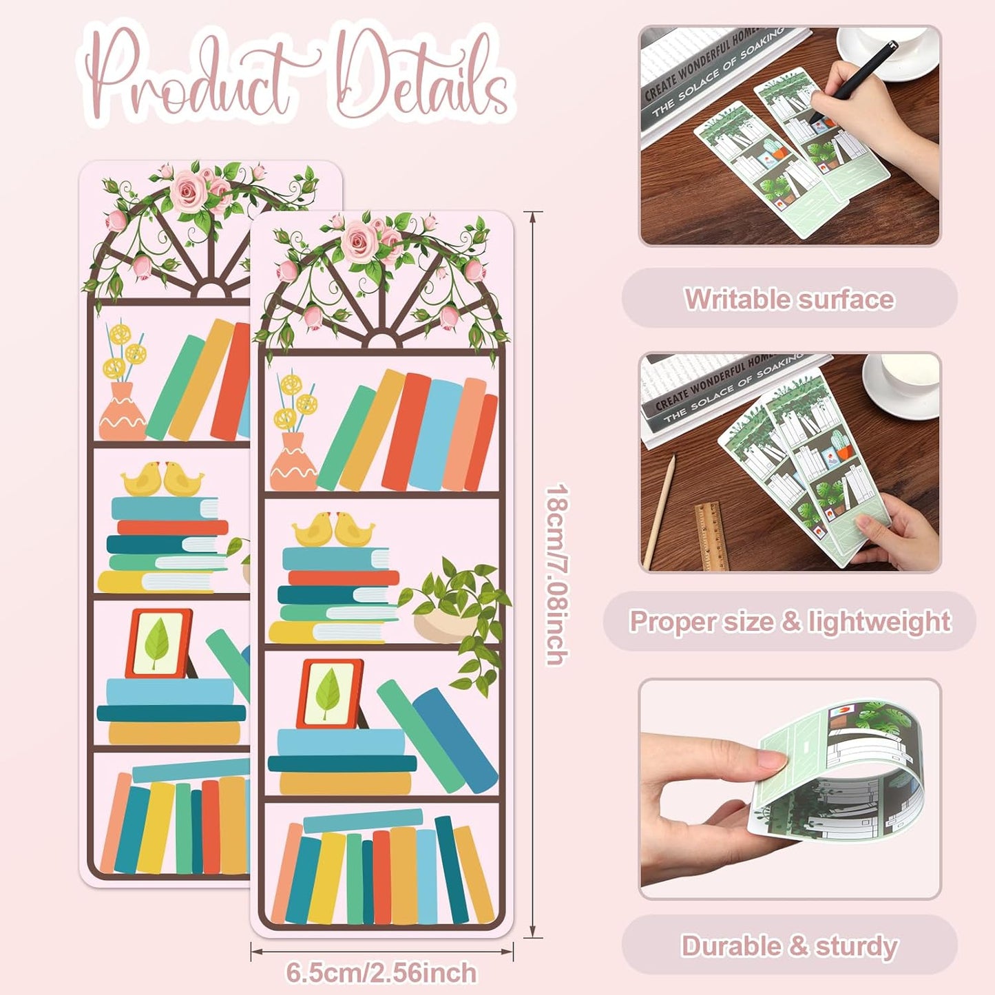 100 Pieces Book Tracker Bookmarks Bookshelf Design Double-Sided Reading Page Markers Bookmarks for Book Lovers Cute Book Marks for Reading Women Students School Supplies Gifts