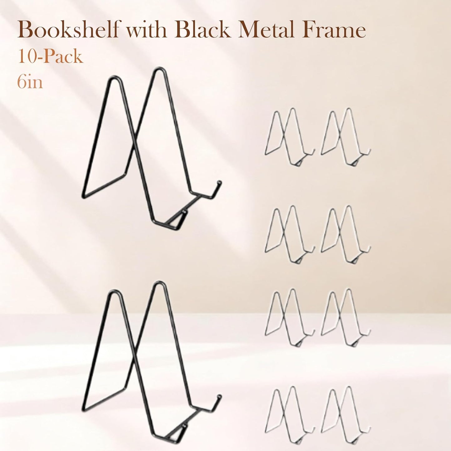 10-Pack 6-Inch Book Display Stand Metal Black Frame Book Holder for displaying Pictures, Photos, and easels. Ideal as a Display Stand for Home, Office, Creations, and Collectibles.