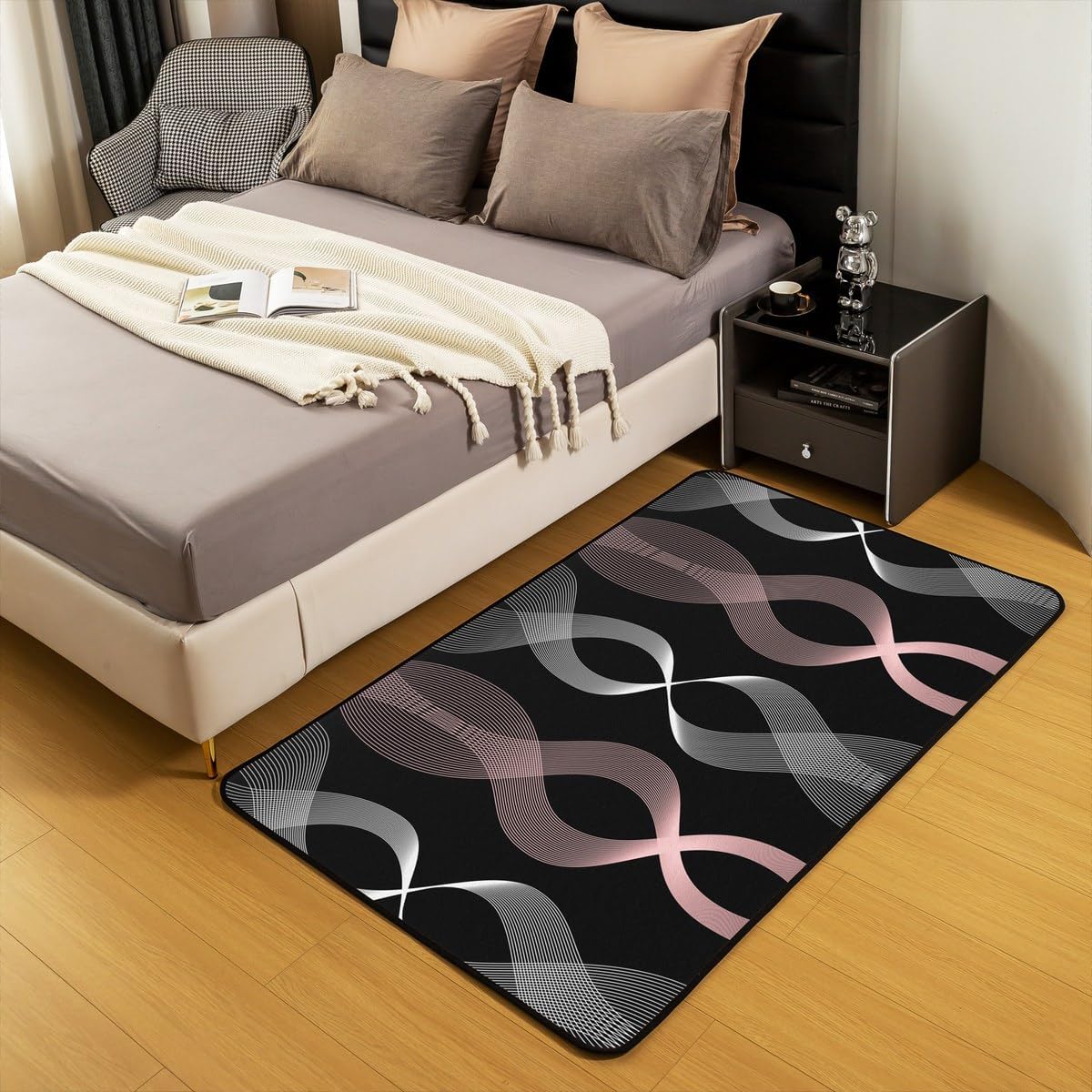 Erosebridal Geometric Area Rug 4'11" x 3'3" Spiral Living Room Rugs for Kids Women Stripe Lines Printed Modern Abstract Black Pink Decorative Carpet Rectangular Indoor Floor Mat