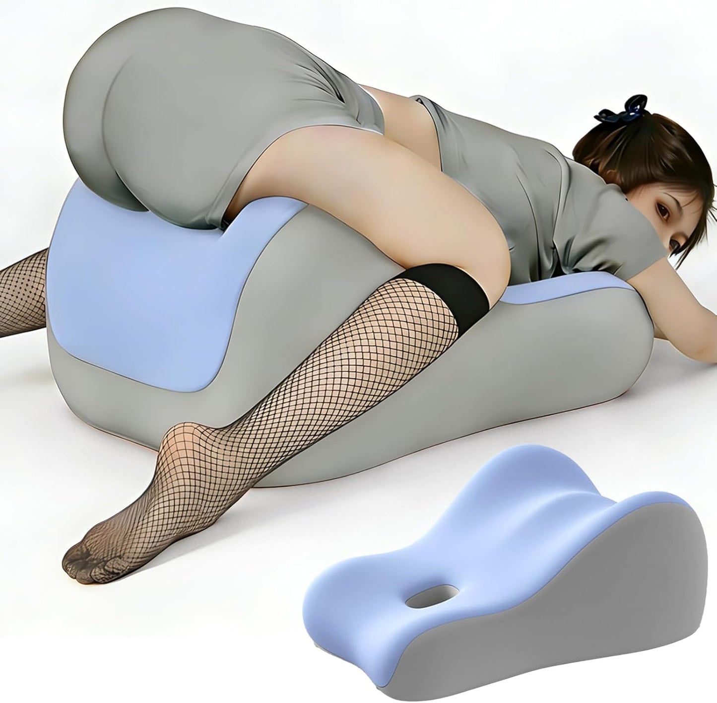 Memory Foam Wedge Pillow, Ergonomic Contoured Intimacy Couples Pillow, 27° Angled Neck Support Pillow Back Support Cushion, Multi-Functional Bed Position Pillow with Removable Cover Blue