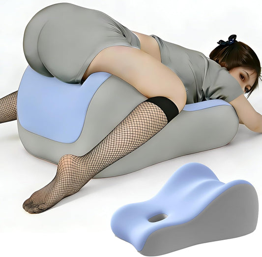 Memory Foam Wedge Pillow, Ergonomic Contoured Intimacy Couples Pillow, 27° Angled Neck Support Pillow Back Support Cushion, Multi-Functional Bed Position Pillow with Removable Cover Blue