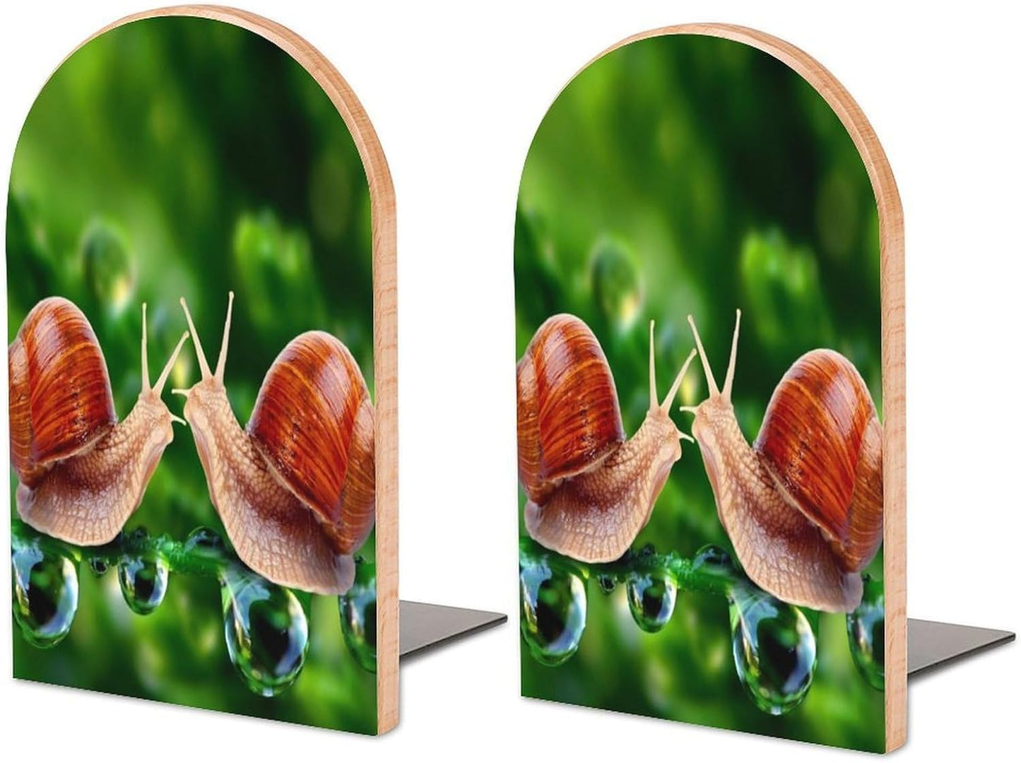 Wildlife Animal Snail Wooden Bookend Non-Slip Book Ends Heavy Duty Book Stopper with Metal Base Books Holderd Decorative Bookends Stands Firmly for Office Supplies
