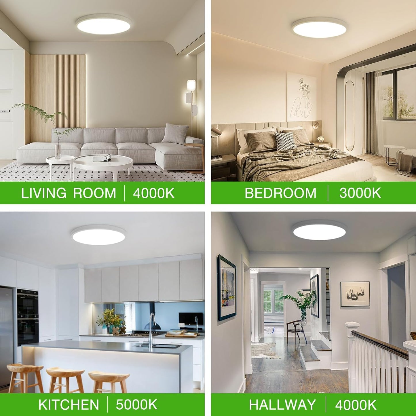 2Pack 12Inch LED Flush Mount Ceiling Light Fixture,24W 2400LM,Dimmable CCT 3000K/4000K/5000K,Round Flat Panel Light for Bedroom,0.7Inch Thin Modern Low Profile Hardwire Lights for Hallway,Porch