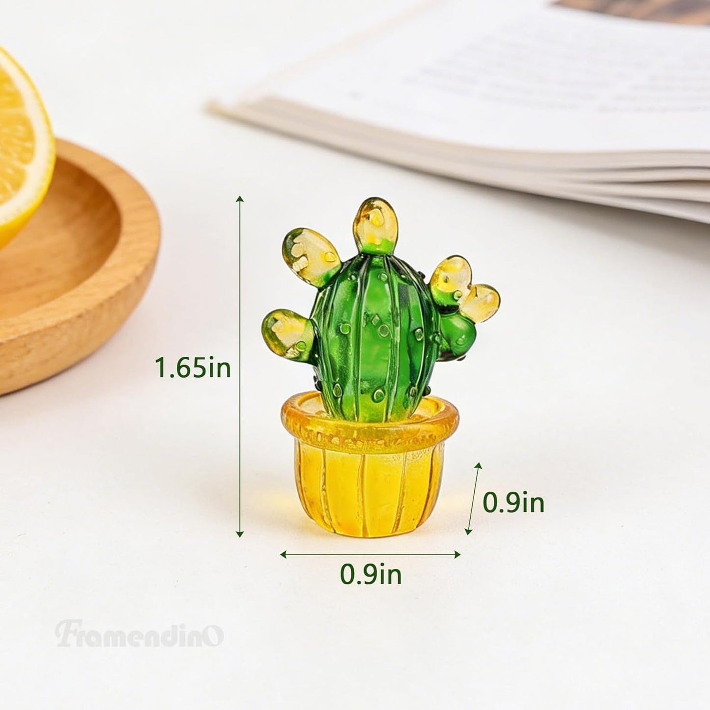 Framendino, 12 Pack Miniature Cactus Figurines Mini Resin Succulent Set Glass Sculpture for Car Interiors Desktop Home Decorations