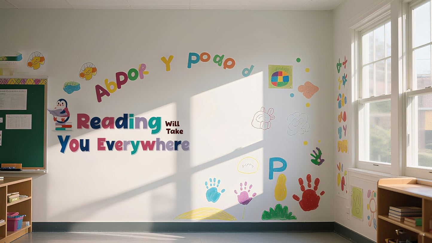 Reading Theme Wall Decal,Will Take You Everywhere Motivational Quotes Wall Stickers, Penguin Decor Inspirational Saying Vinyl Removable Wall Art for Classroom School Kid’s Room Library