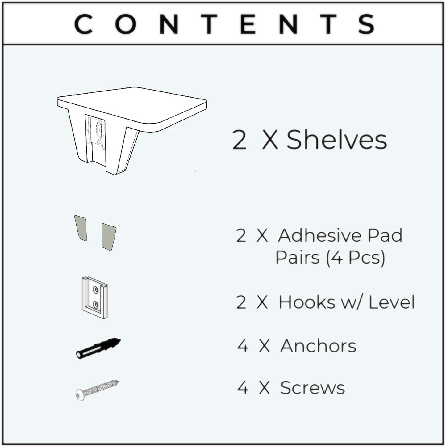 White Small Floating Shelf Set of 2 - for Wall with No Drill Option [ Adhesive ]