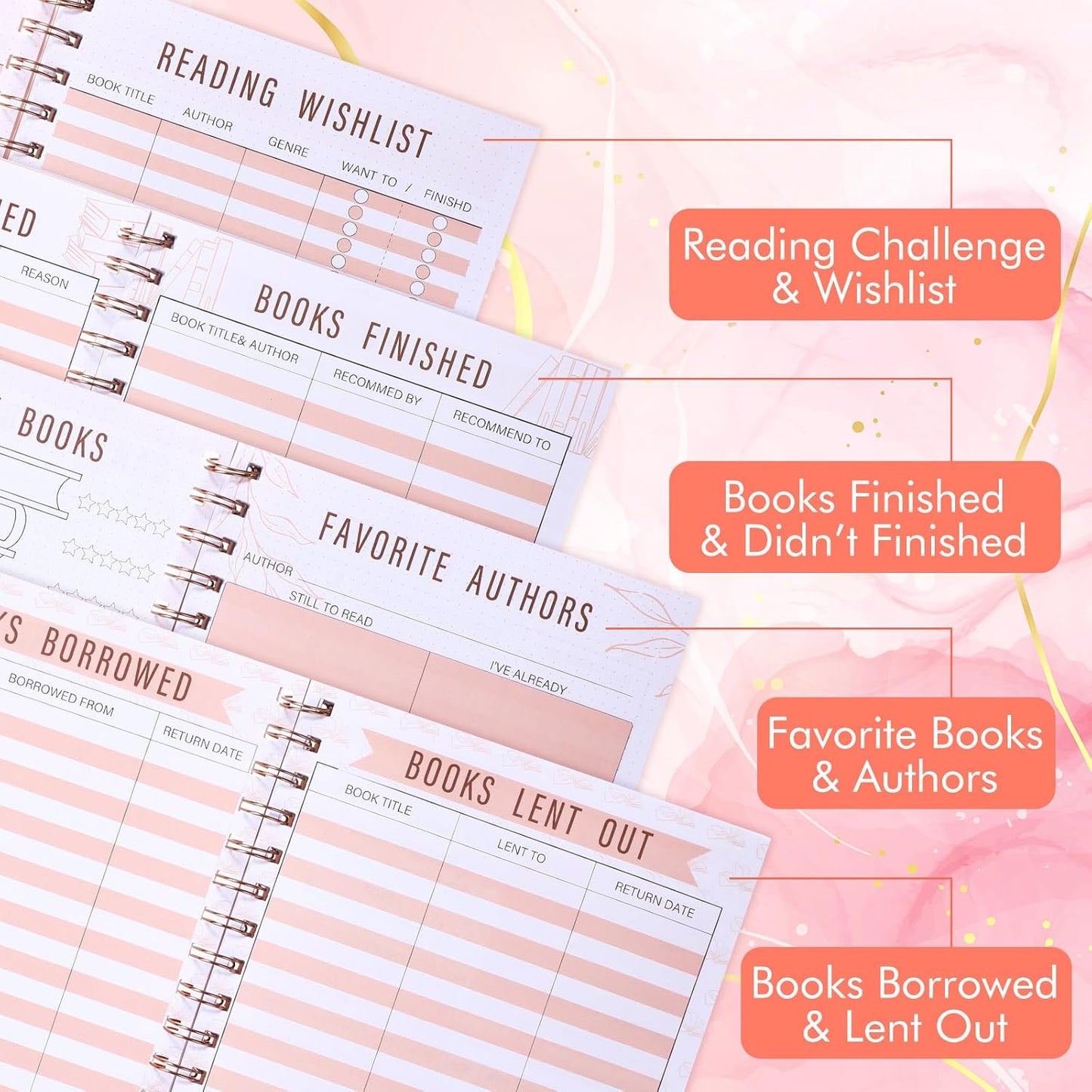 Capoda Reading Journals Gift for Lovers Reading Review Log Book Club Journal and Planner to Review and Track, 60 Books 5.8 x 8.3 Inch