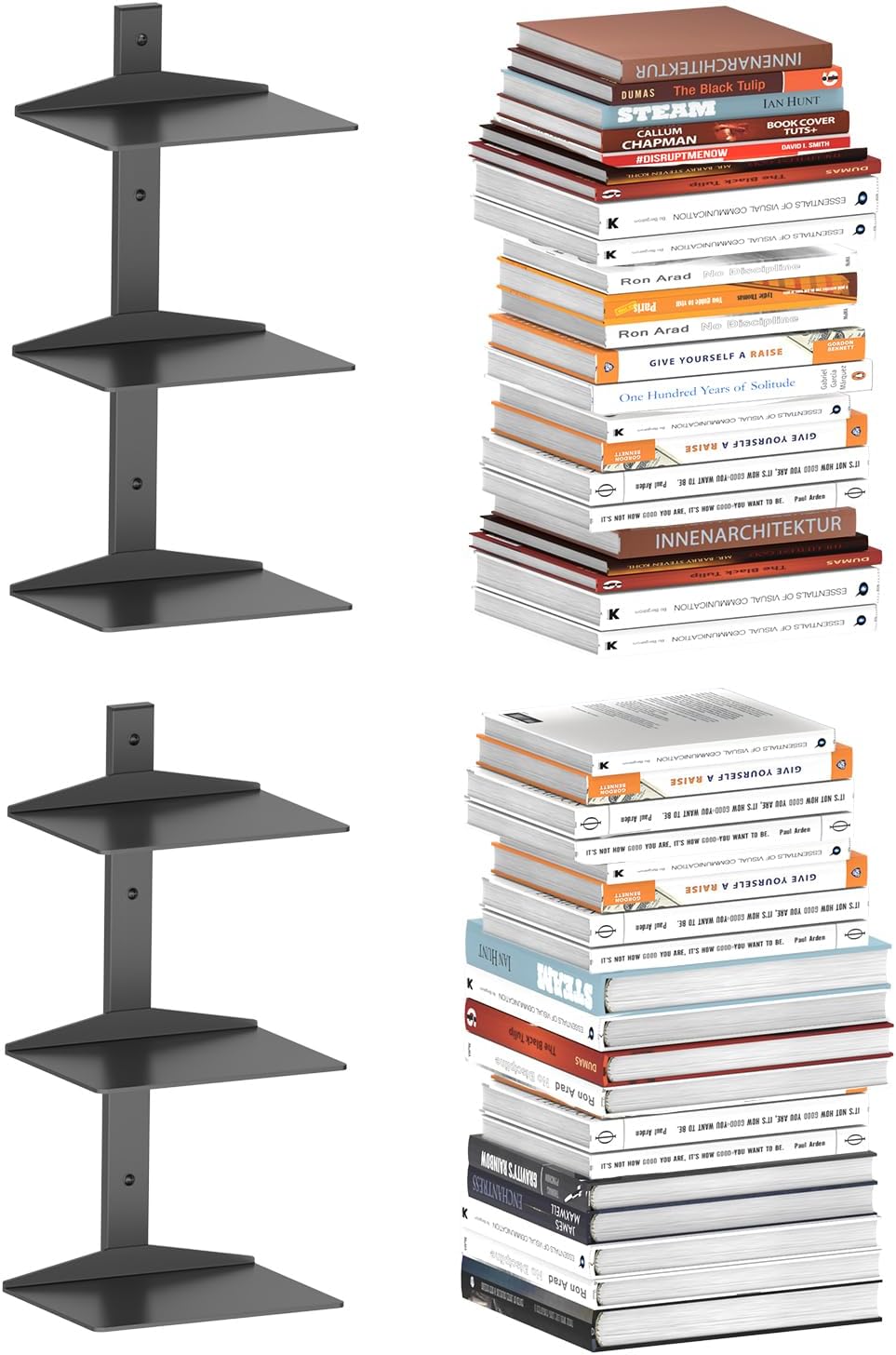 Invisible Floating Bookshelf for Wall Mounted, 2 Pack Black Spine Book Tower, 6 Tier Vertical Book Organizers, Heavy Duty Floating Book Shelves – No Assembly Required, for Office, Bedroom, Kids Room