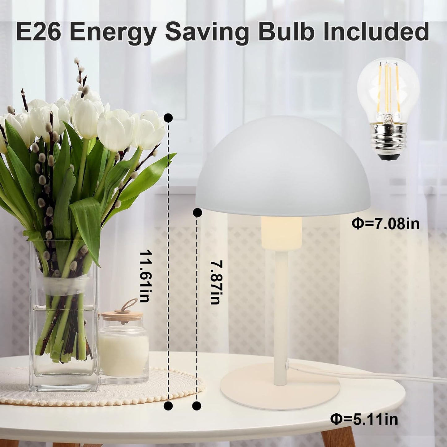 Mushroom Lamp Small Bedside Table Lamp, Retro Vintage Table Lamps Dimmable Nordic Reading Lamp Night Light for Bedroom Living Kitchen, Gifts (White)