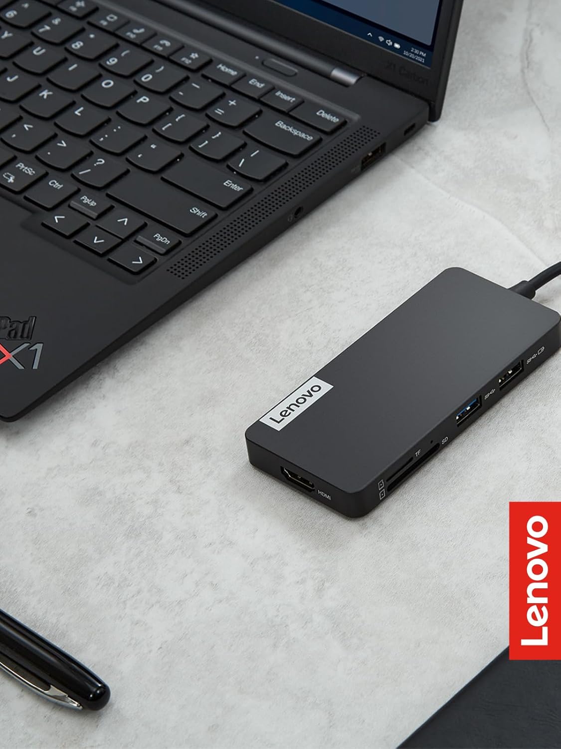 Lenovo – USB-C 7-in-1 Hub – Computer Networking Laptop Accessory – Laptop Docking Station - 4K via HDMI, 3 USB-A devices, 2 SD/TF Card Readers USB-C Power Pass Through