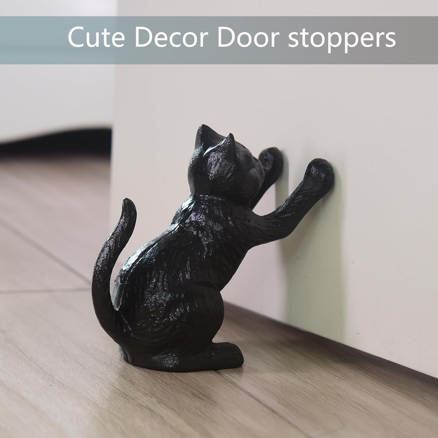 Book Ends for Shelves Decorative, Cast Iron Heavy Duty Bookends for Heavy Book, Unique Cute Cat Bookend for Home/Office Decor, Antique Classic Black 2PCS