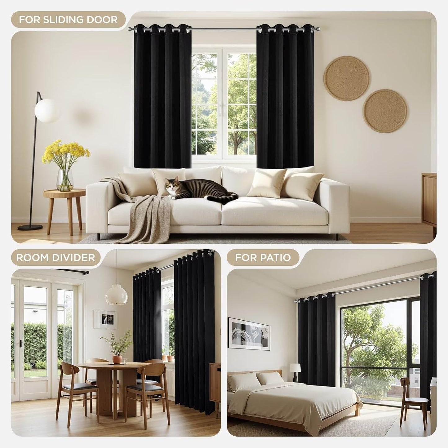 Joydeco Blackout Curtains 95 Inches Long 2 Panels Set, Thermal Insulated Long Curtains& Drapes 2 Burg, Room Darkening Drapes for Bedroom Living Room (Black, W37 x L95 Inch)