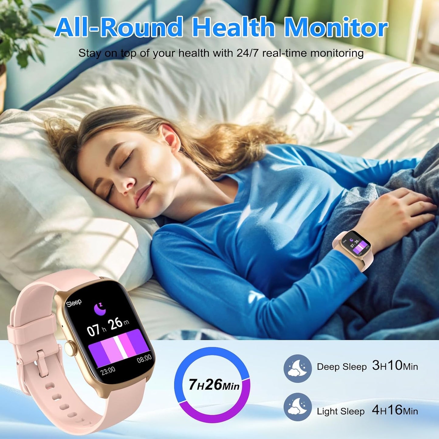 Smart Watch for Men Women, 1.95"HD Smartwatch (Dial/Answer Calls), Heart Rate/Sleep Monitor Fitness Smartwatch, Curved Screen Watches, 112+ Sports Modes Activity Trackers,IP68 Waterproof, Pink
