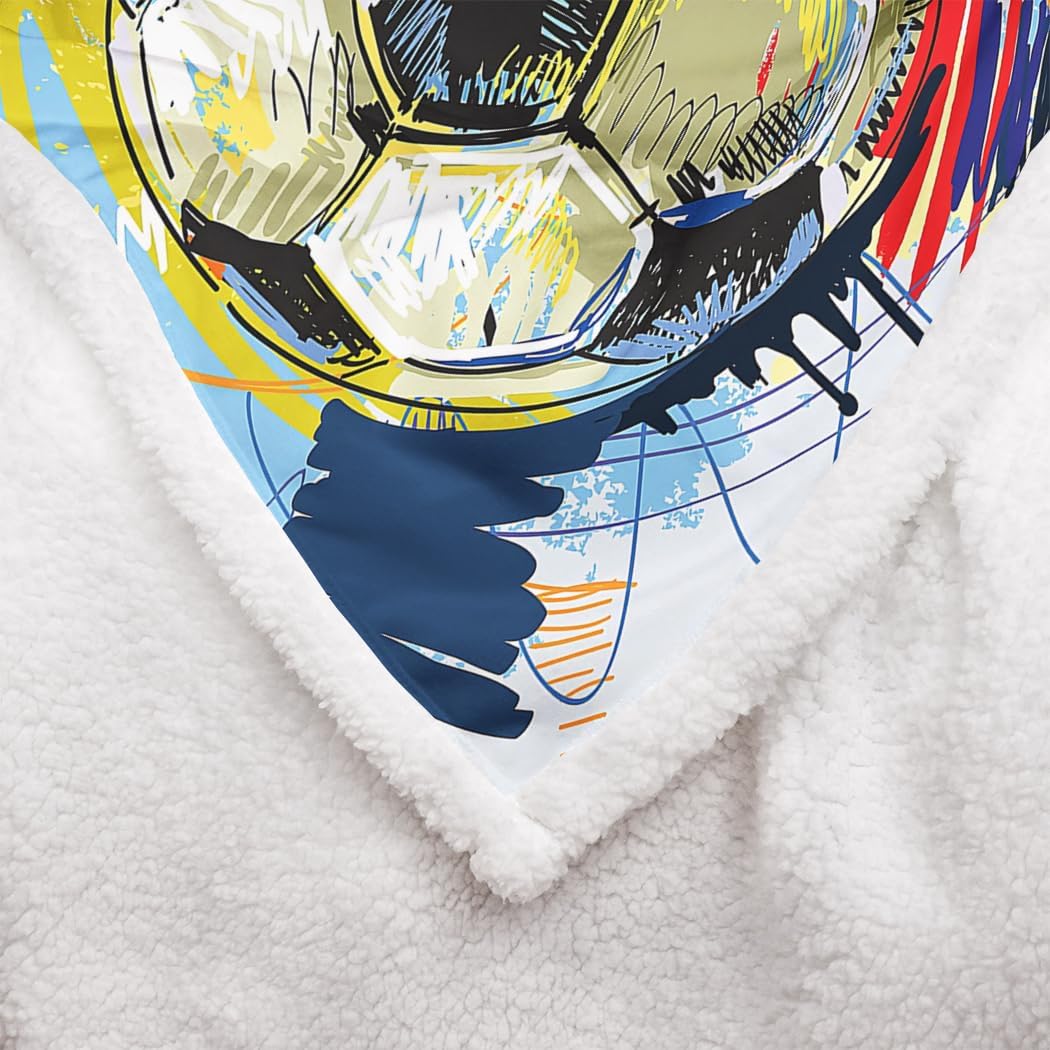 YISUEMEI Watercolor Soccer Sherpa Blanket, Soft and Plush Sports Theme Fleece Throw Blanket for Boys and Girls, 60x80 Inches