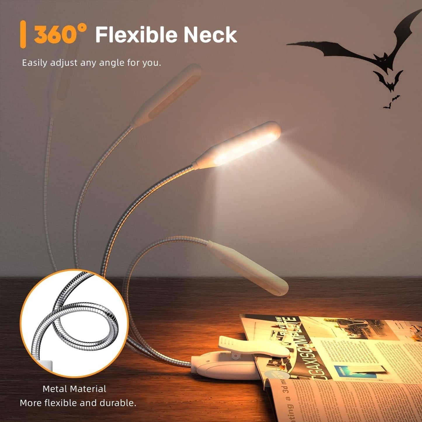 Rechargeable Reading Lights for Books in Bed, Book Lights for Reading at Night in Bed, 3 Brightness Levels × 3 Color Temperatures, up to 80 Hours Reading, Clip on Light for Bookworms, Kids (White)