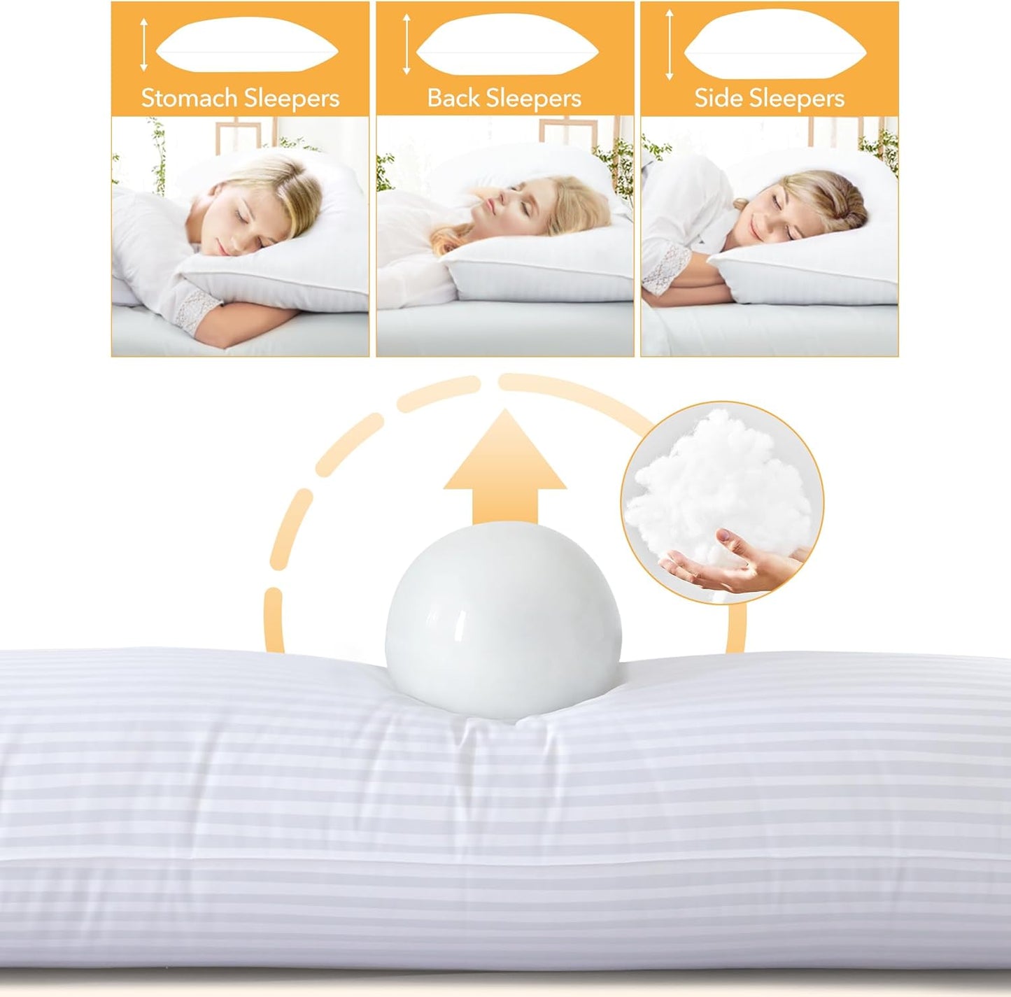 Oubonun Premium Striped Body Pillow, Breathable Cooling Cotton Cover, Soft and Fluffy 3D Down Alternative Microfiber Filled, Long Bed Pillow for Side Sleepers, 20"x54"
