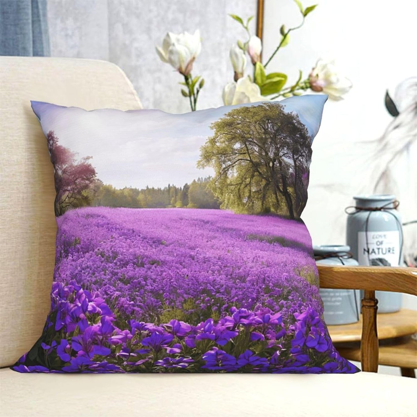 All-Season Square Pillow Covers 18"X18", Purple Lavender, Decorative Throw Pillow Covers for Sofa Bed Couch, Hidden Zipper Cushion Cover, Square Lumbar & Accent Pillowcases for Home Decor